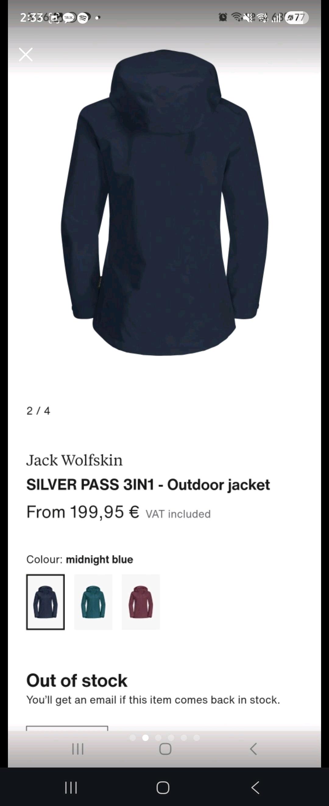 [새상품] Jack Wolfskin SILVER PASS 3IN1 여성 자켓 M 2