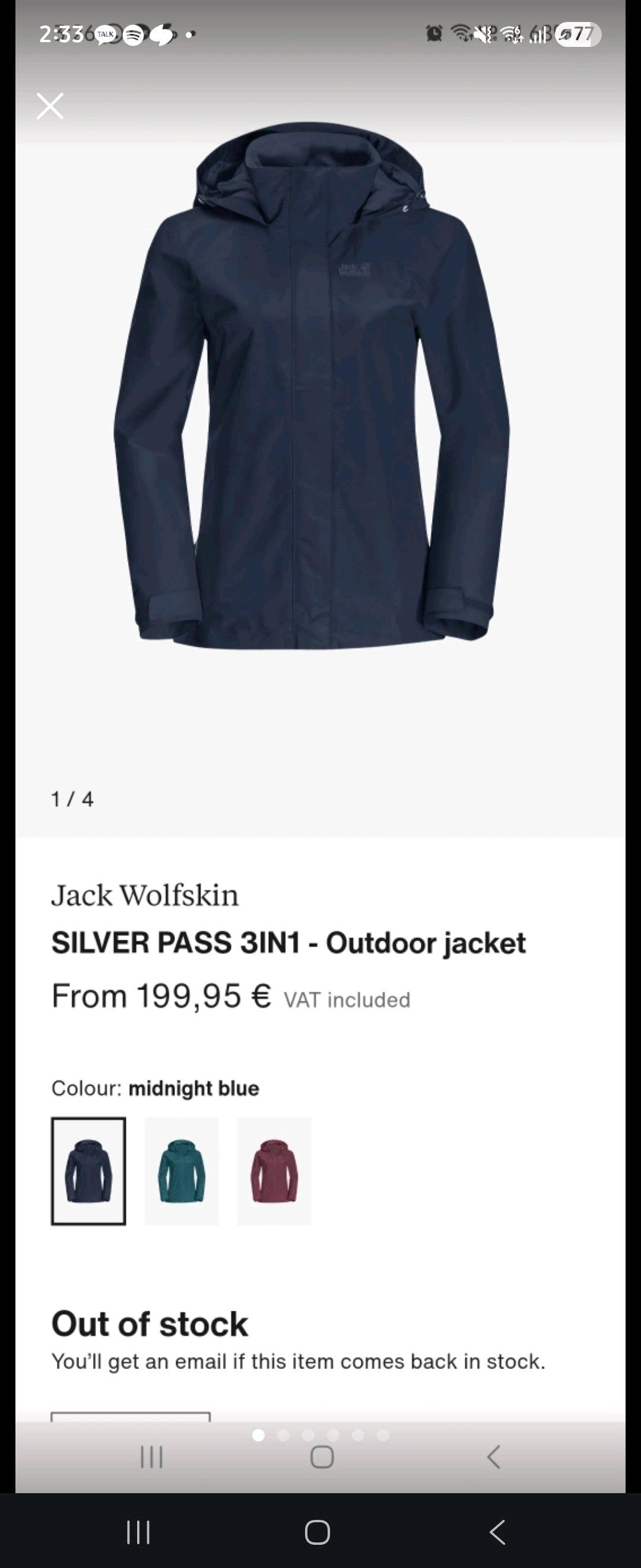 [새상품] Jack Wolfskin SILVER PASS 3IN1 여성 자켓 M 3