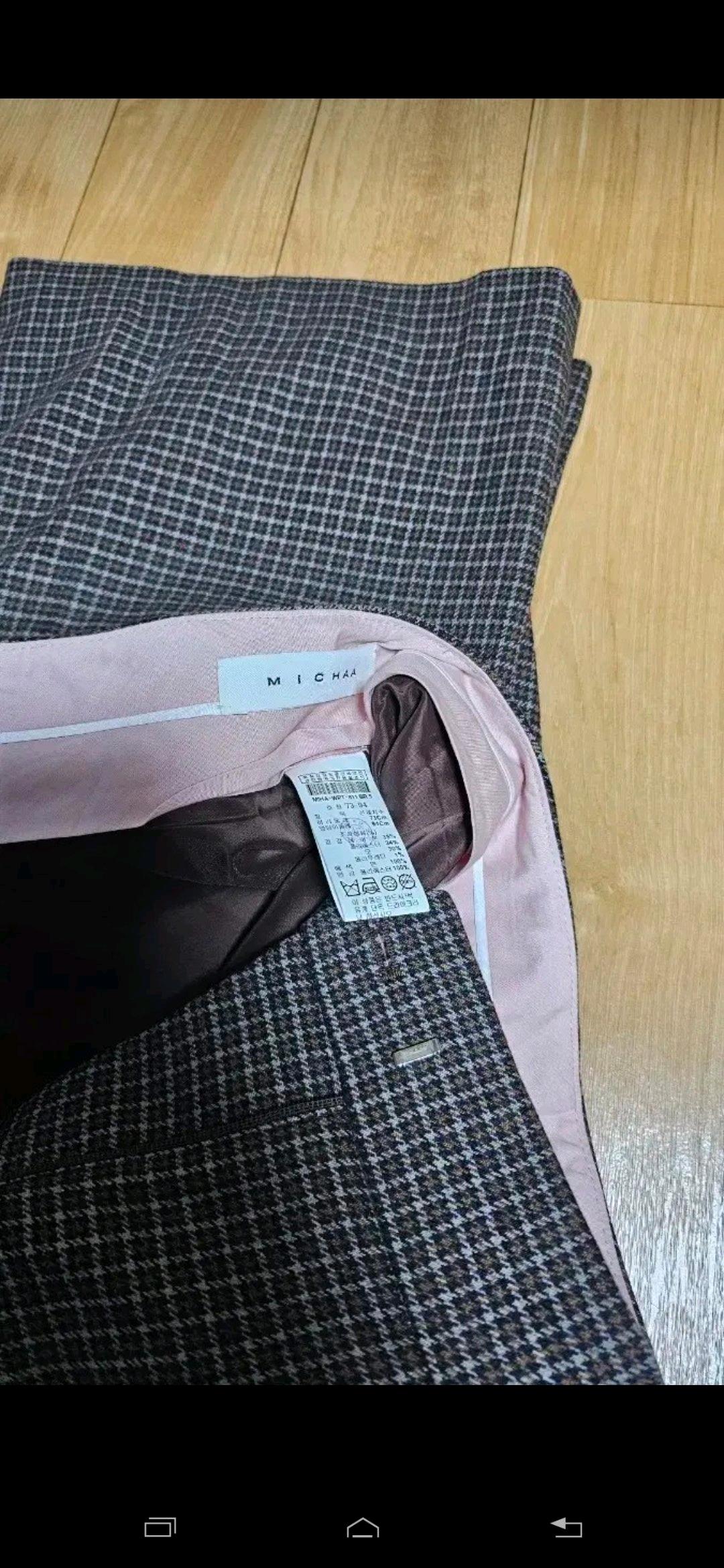미샤 하운드체크 밑단 트임 추동바지  9