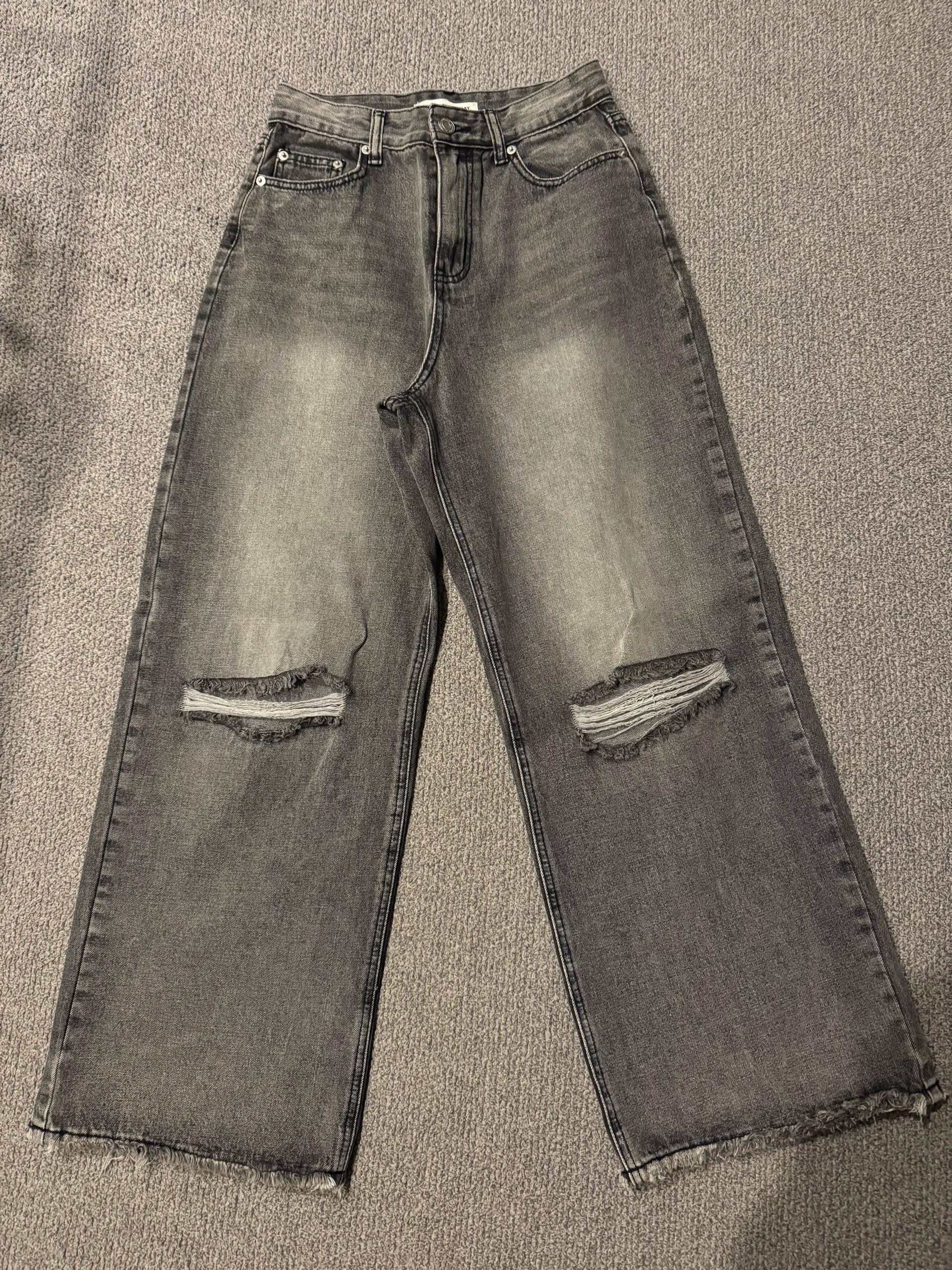 데미지 데님 와이드 팬츠 [GRAY] 2