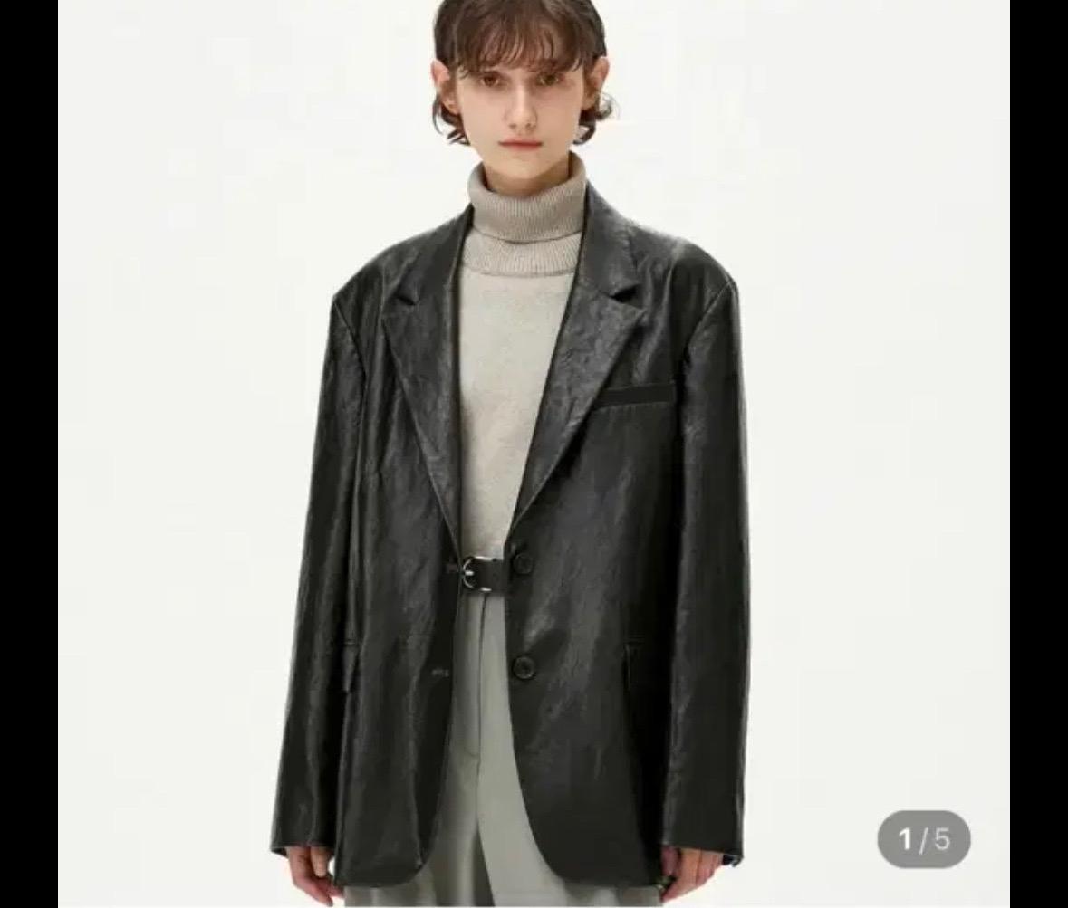 몽돌 에코레더 오버핏 자켓 블랙 S