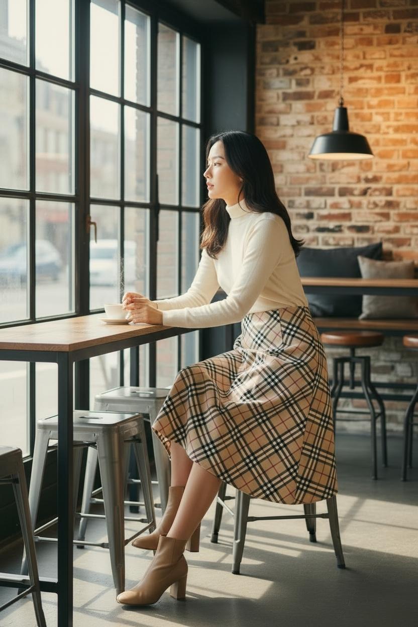 버버리 블루 라벨 체크 스커트 36 2