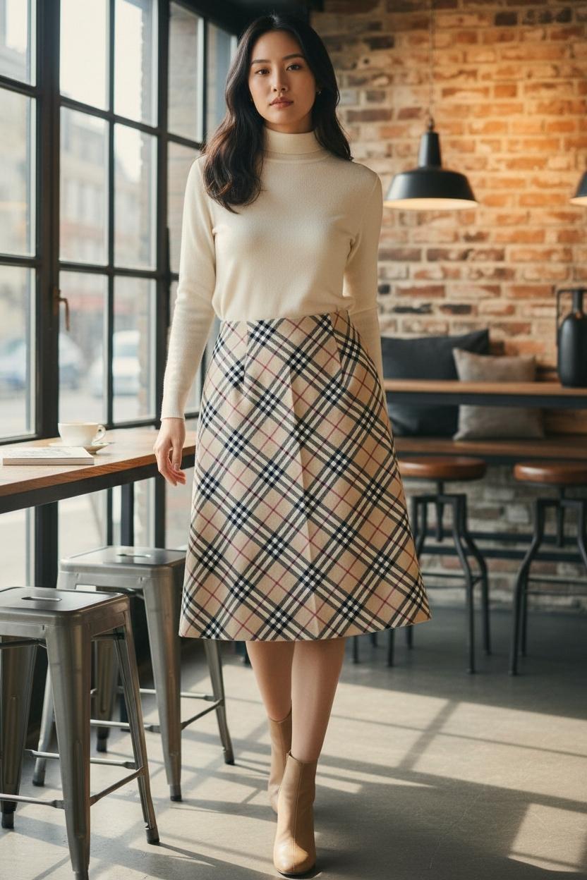 버버리 블루 라벨 체크 스커트 36