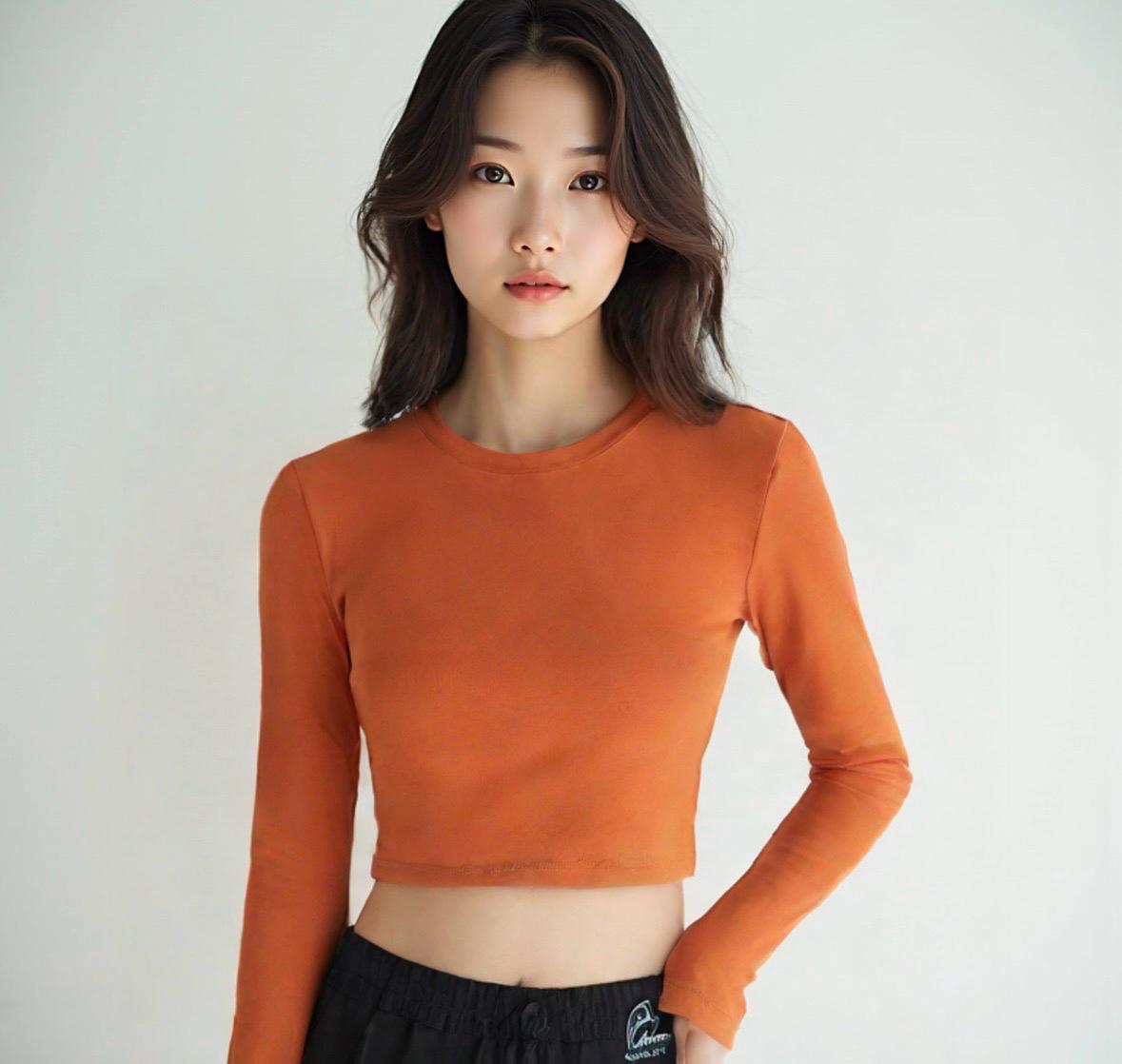자라 오렌지 긴팔 크롭티 크롭탑 2