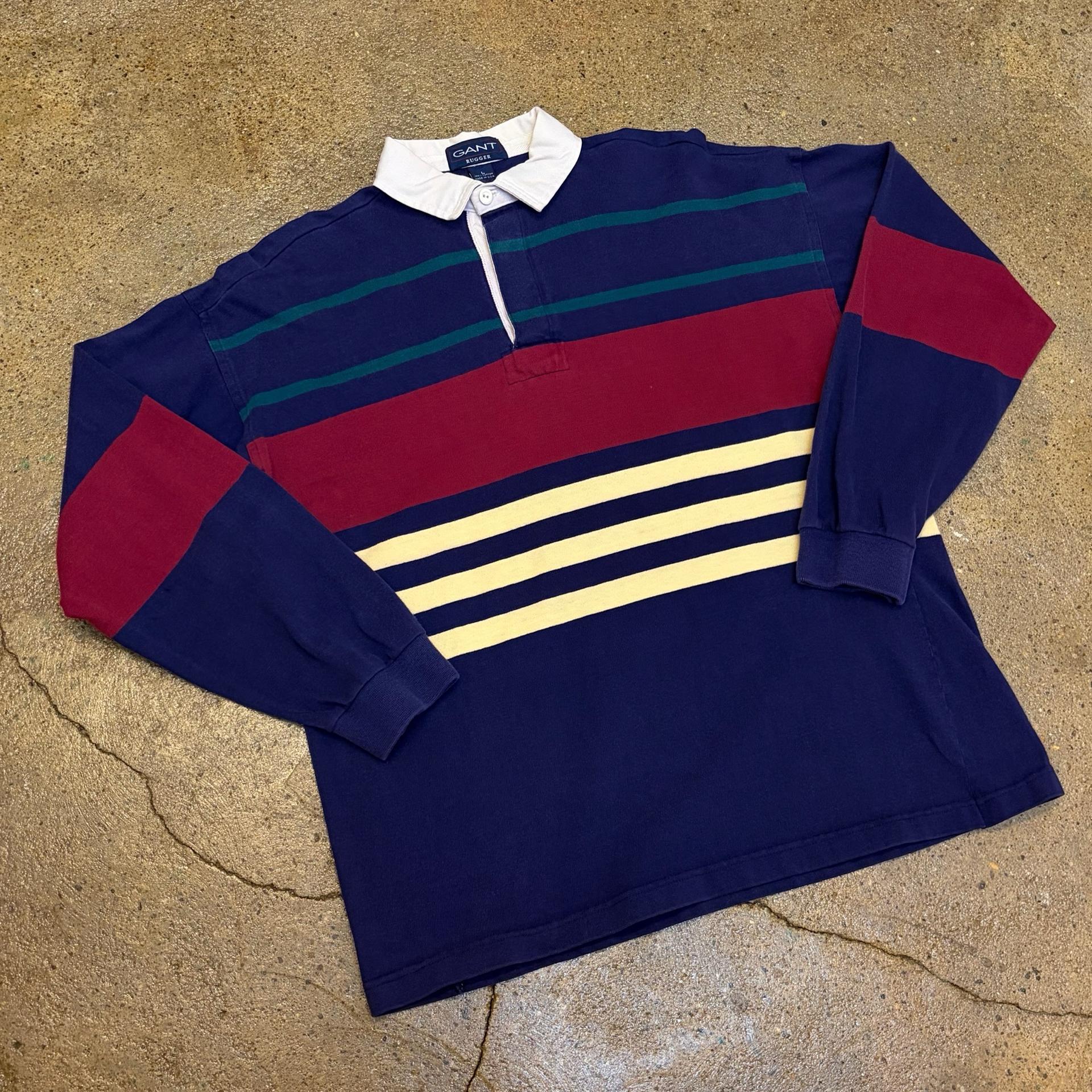 90s Made in USA 미국 빈티지 간트 스트라이프 럭비티 카라티 3