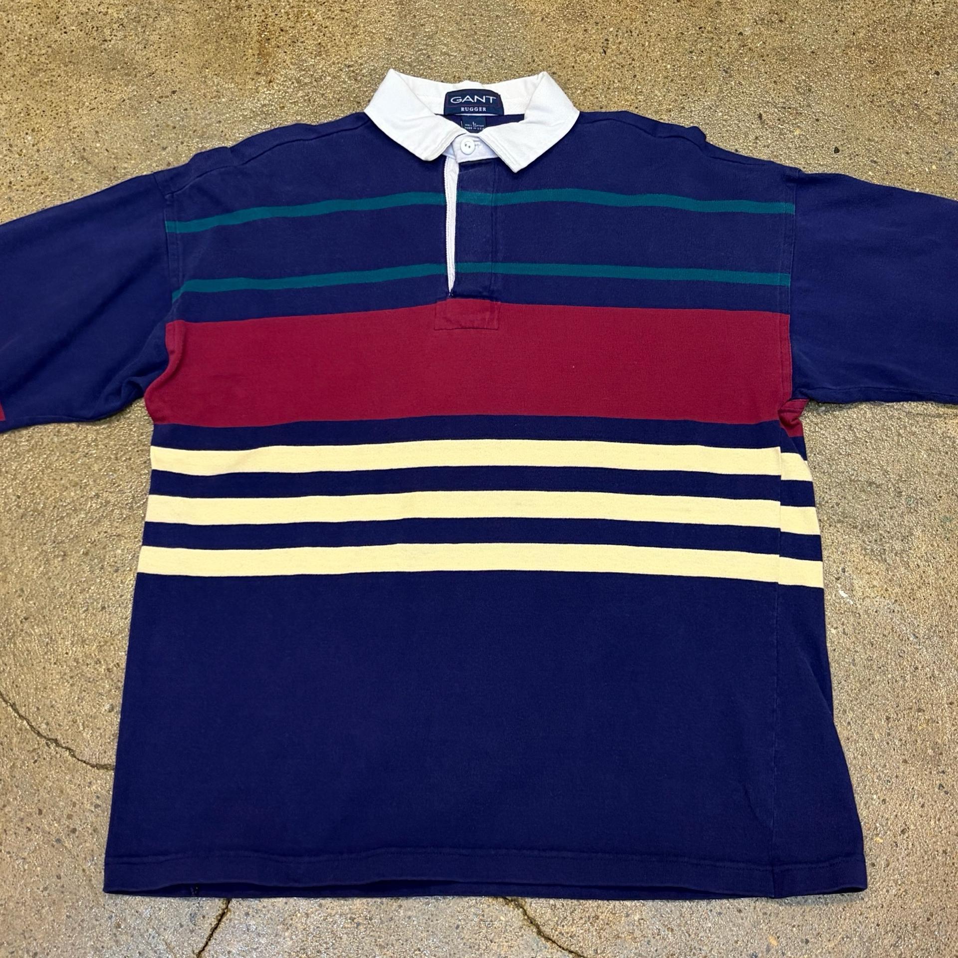 90s Made in USA 미국 빈티지 간트 스트라이프 럭비티 카라티 4