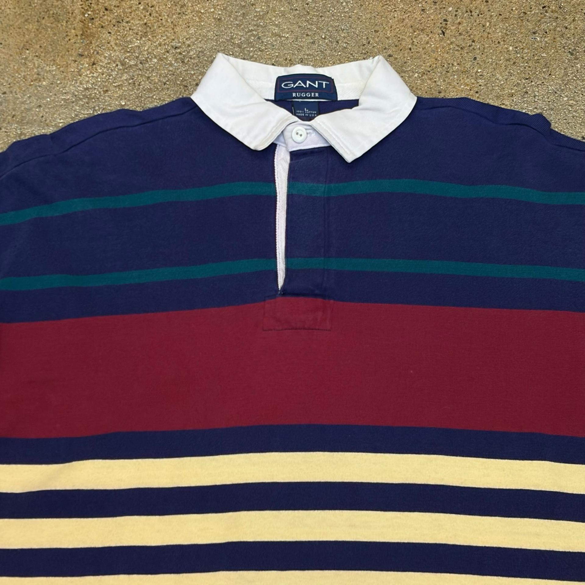 90s Made in USA 미국 빈티지 간트 스트라이프 럭비티 카라티 5