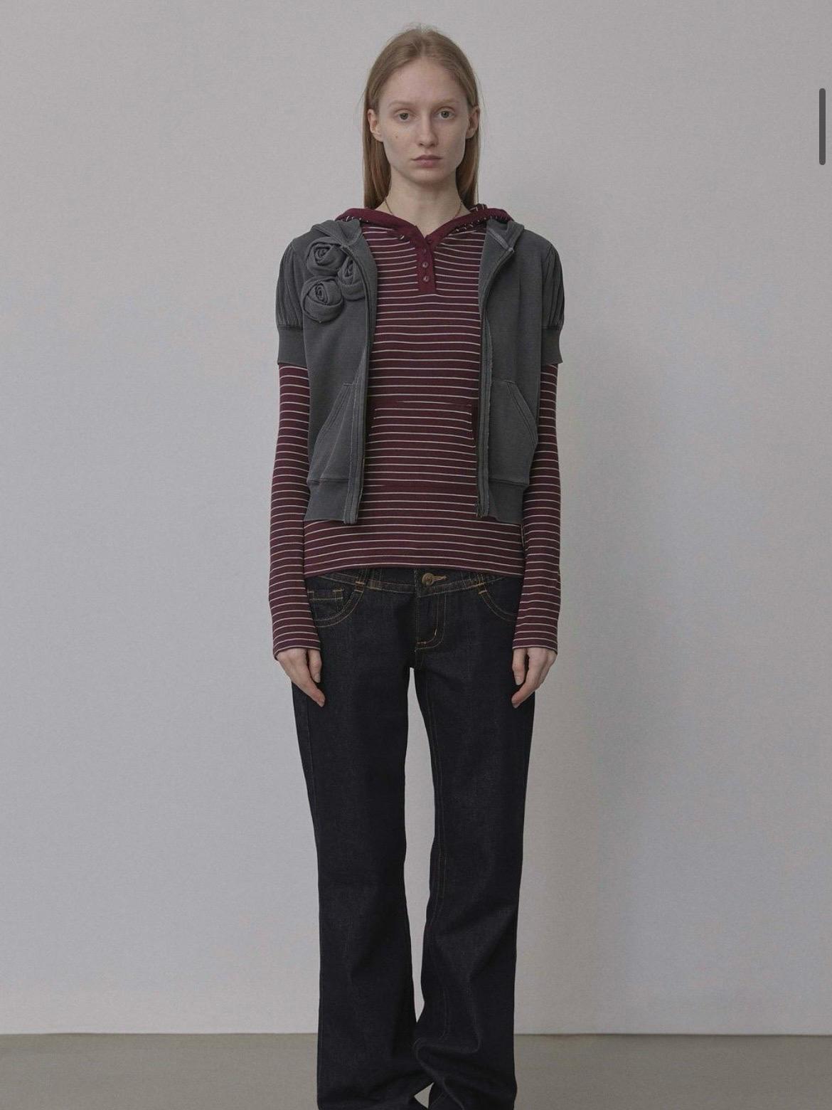 스컬프터 Stripe Hoodie Tee 버건디 2