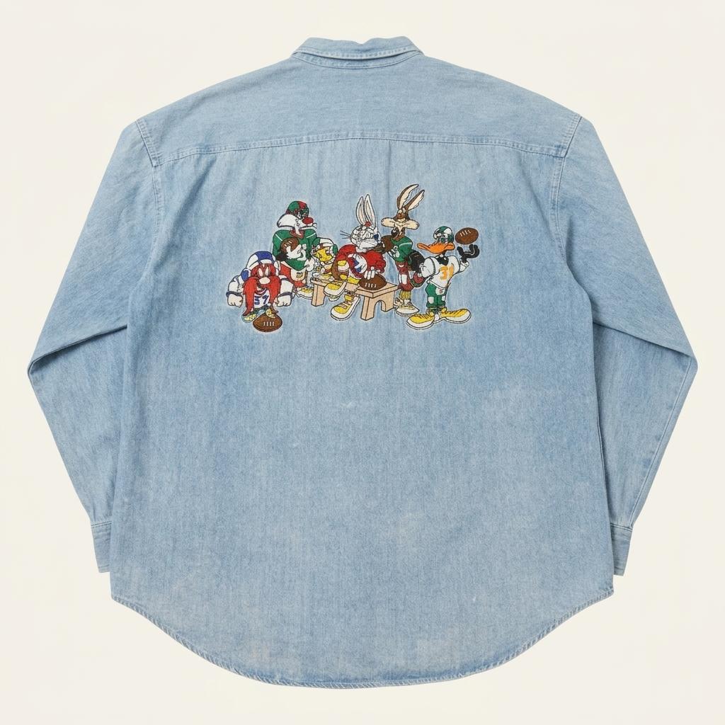 90s 미국 빈티지 루니툰즈 ACME 연청 청남방 데님셔츠 1