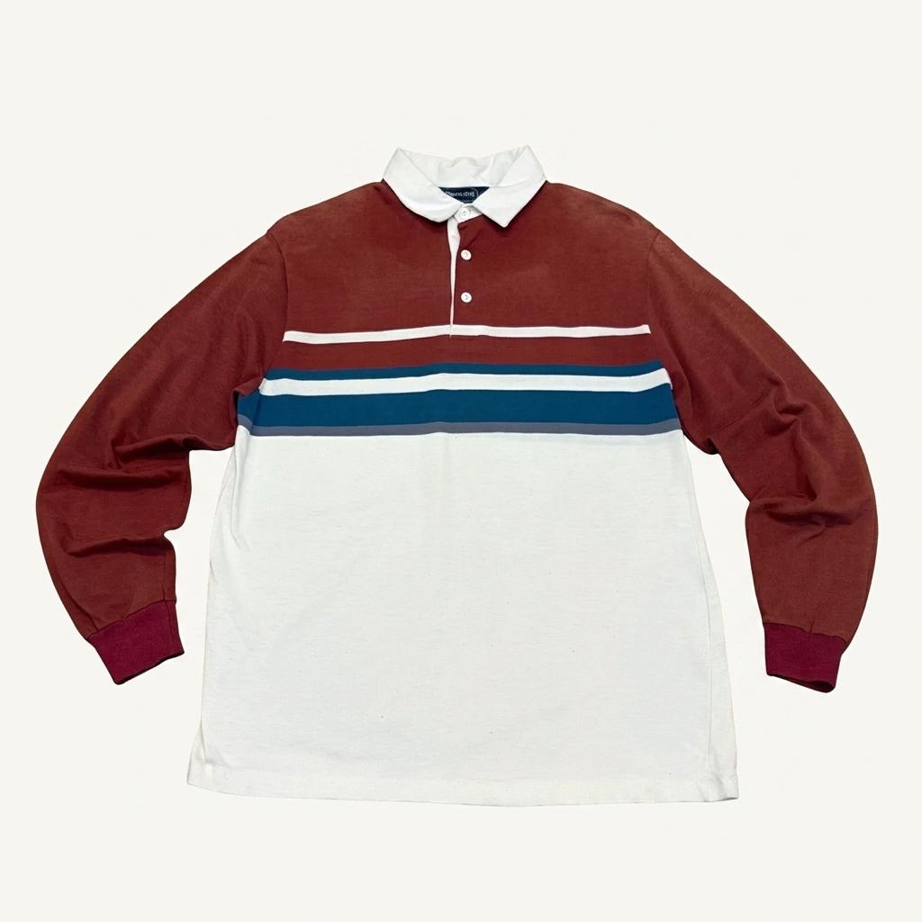 [20%세일] 90s Made in USA 빈티지 헤비코튼 스트라이프 배색 럭비티 1