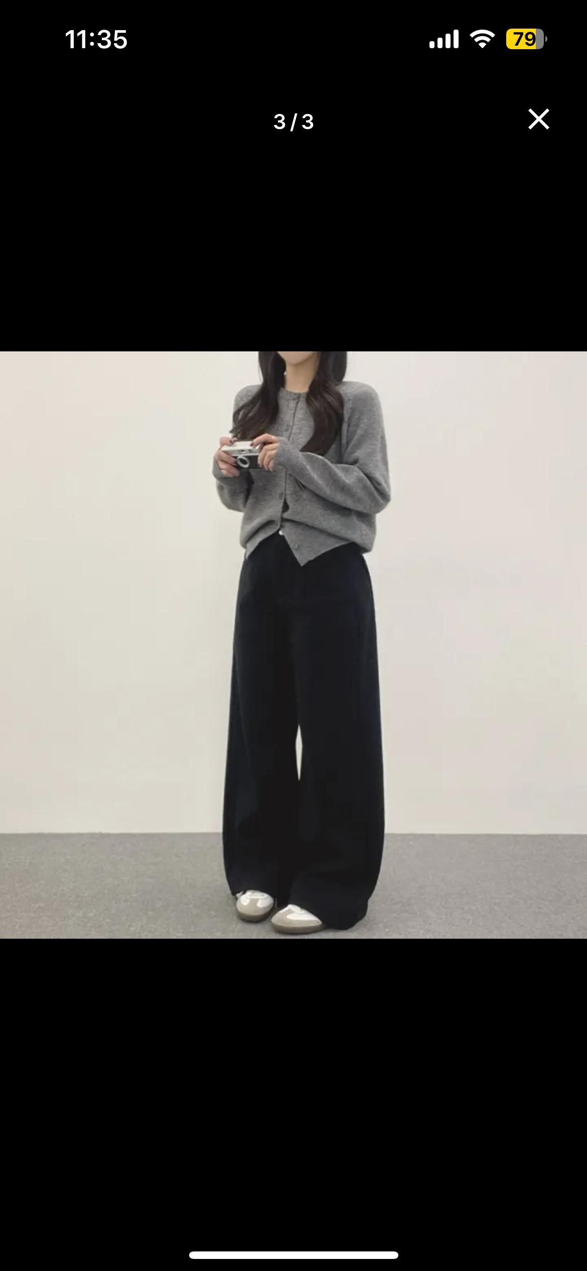 에이지 뒷 포켓 블랙 와이드 코튼 팬츠 L 4