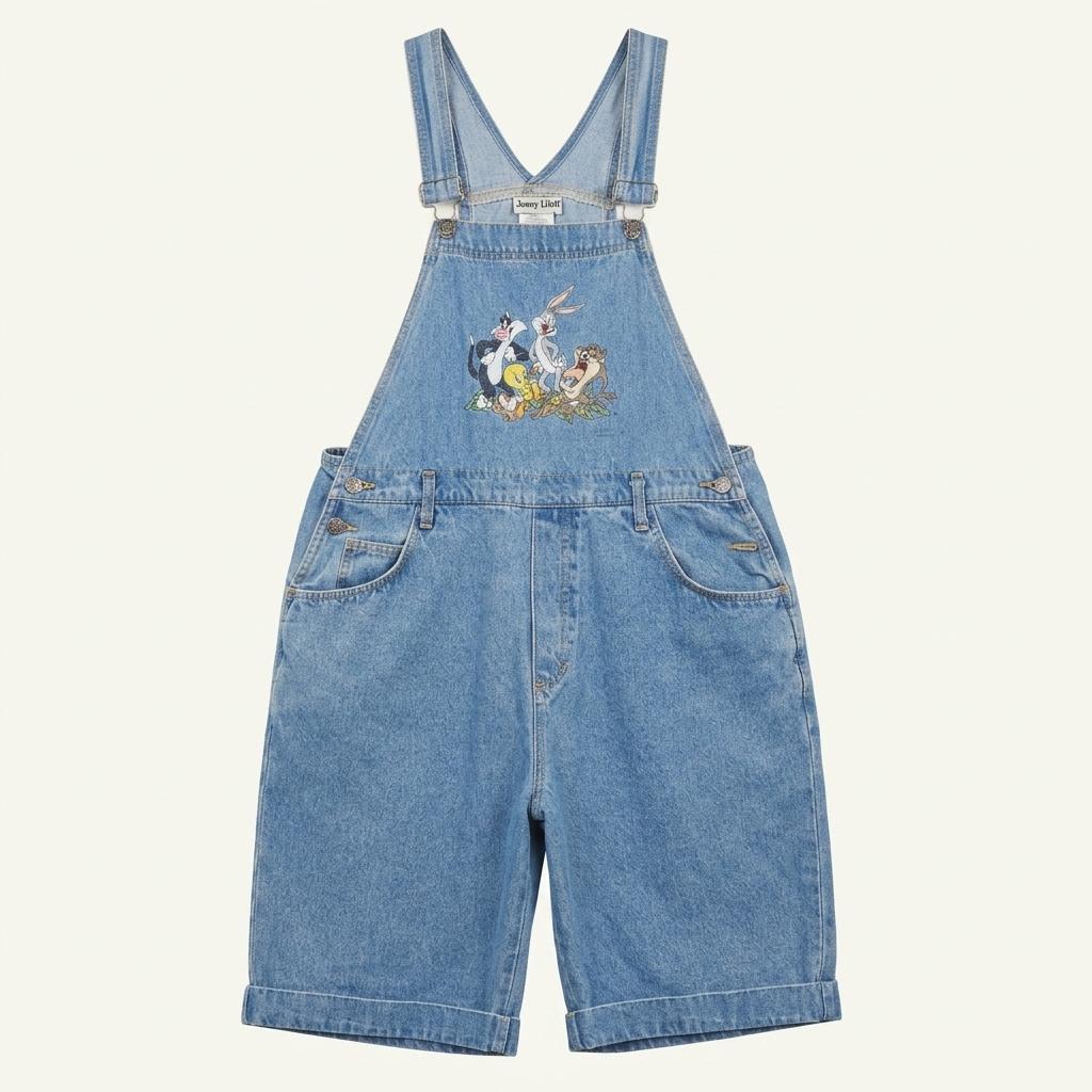 [20%세일] 90s Made in USA 빈티지 루니툰 데님 오버롤 반바지 1