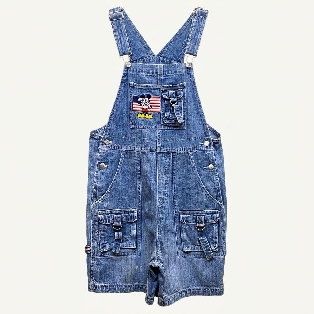 [20%세일] 00s USA 빈티지 디즈니 정품 미키마우스 데님 오버롤 반바지 1