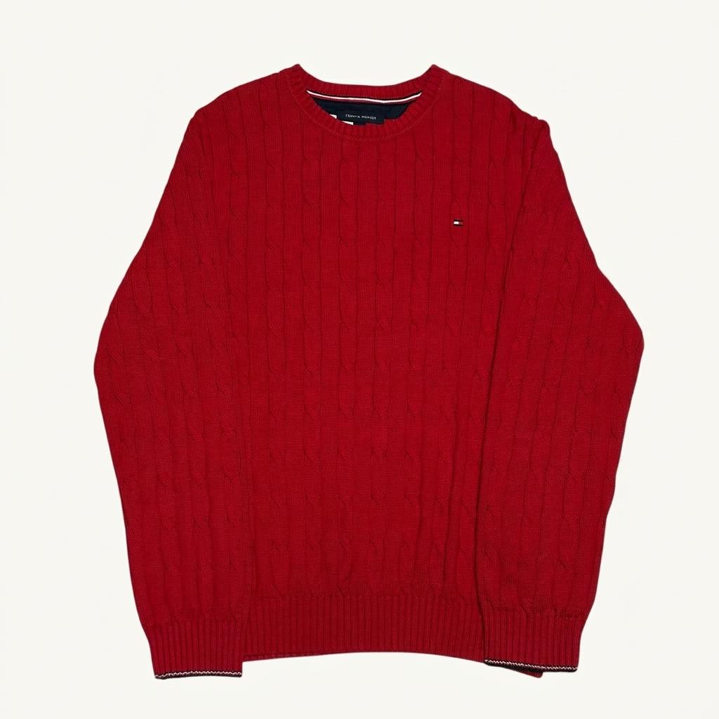 Tommy Hilfiger 코튼 케이블 라운드넥 레드 니트 1