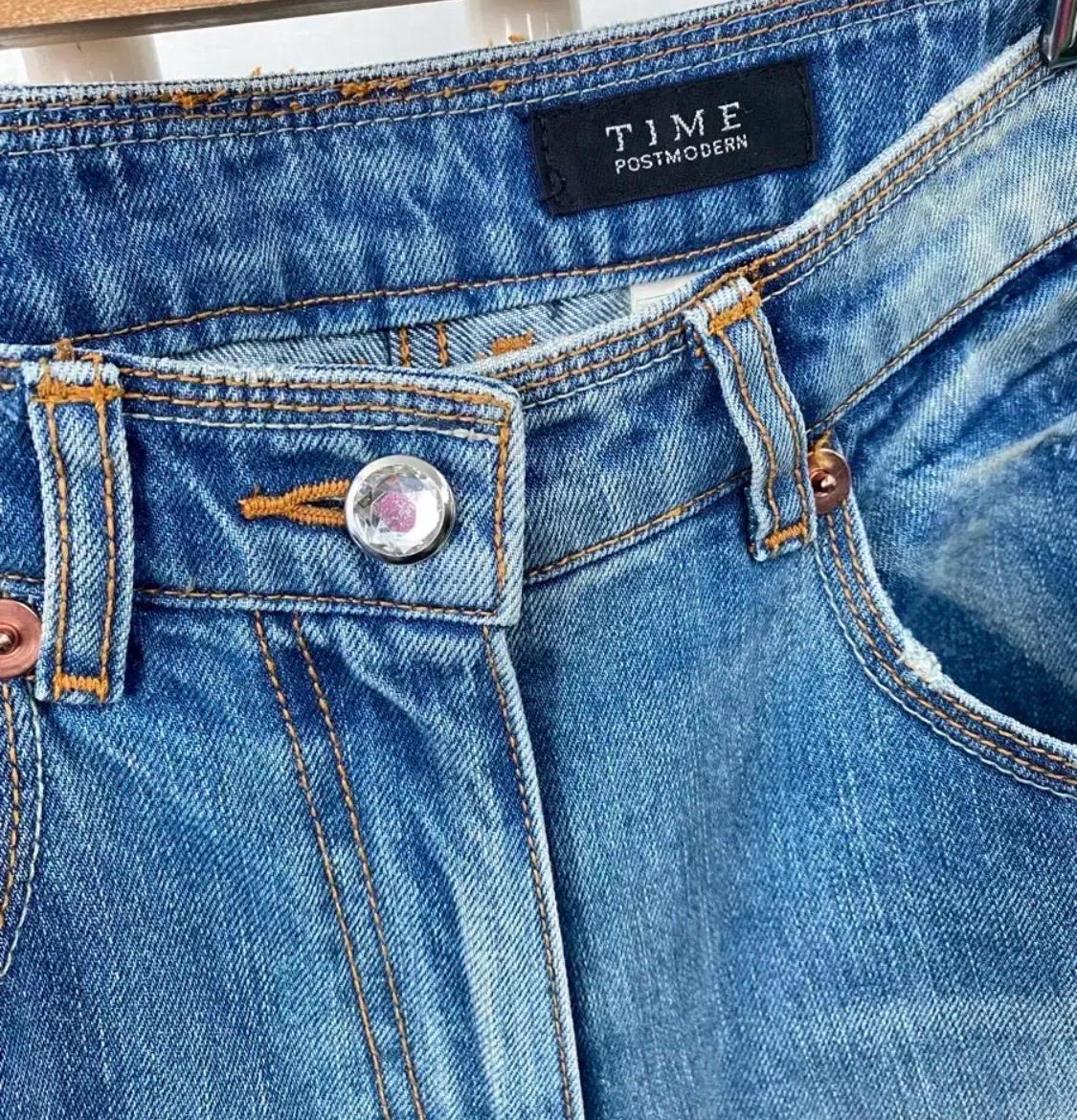 TIME 데님 자수 청바지 데미지진 7