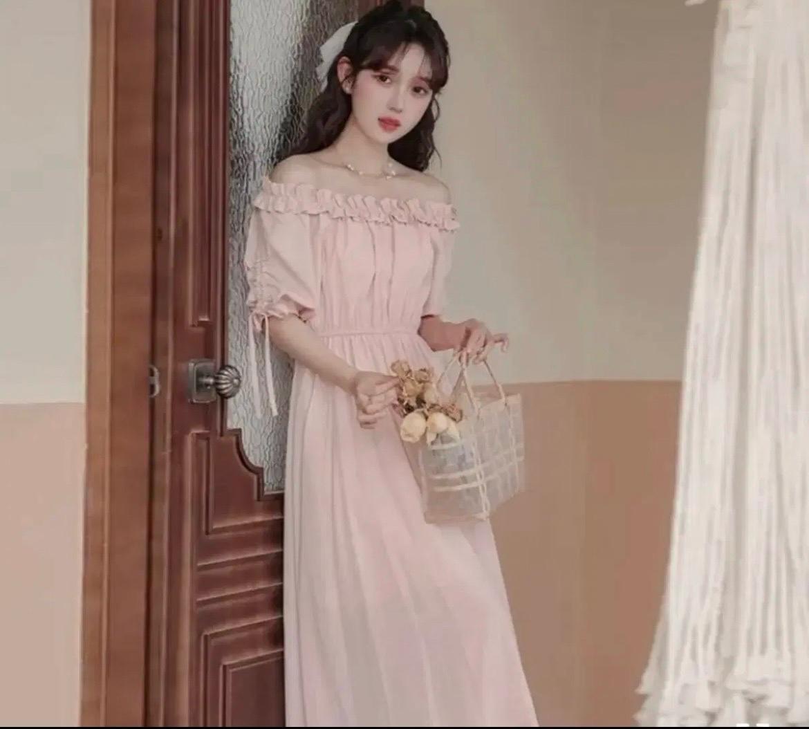 프릴 오프숄더 셔링 플레어 허리밴딩 롱원피스 2