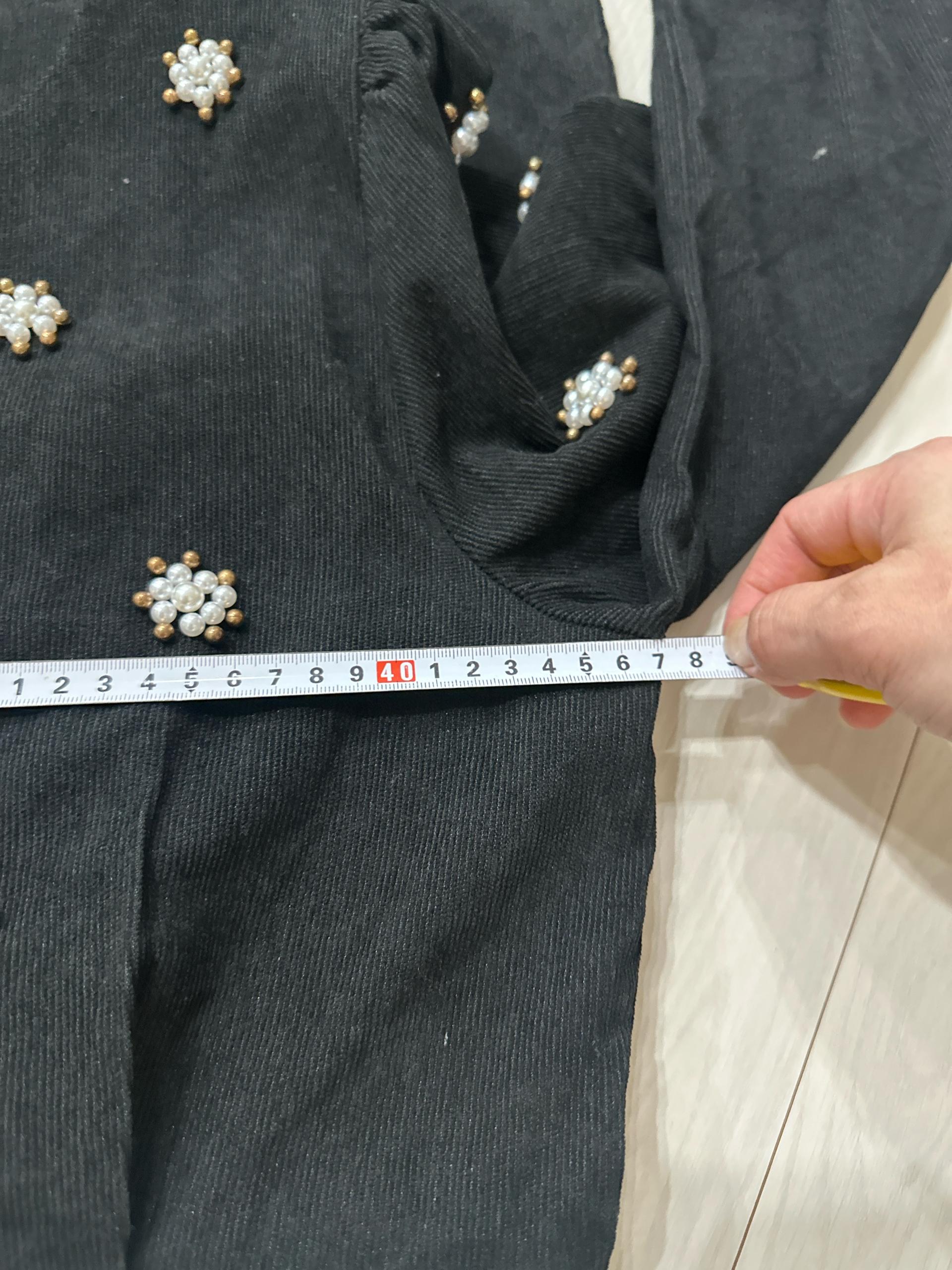p-15 블랙 롱 진주 꽃 골덴 롱 원피스 하객룩 벨트미포함 착샷 7