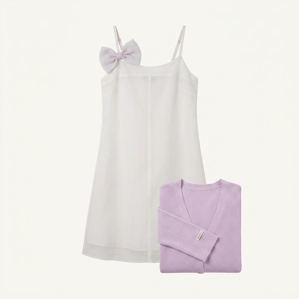 [Reversible] 새틴 레이어드 미니 원피스_White-Lavender 1