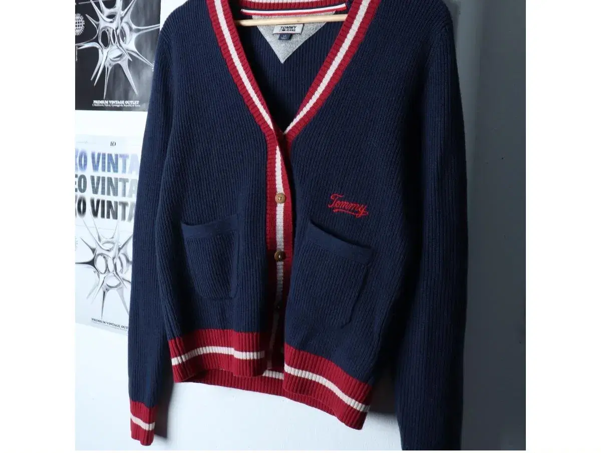 (S) TOMMY 타미힐피거 니트 가디건 네이비 버건디포인트 울 올드스쿨 4