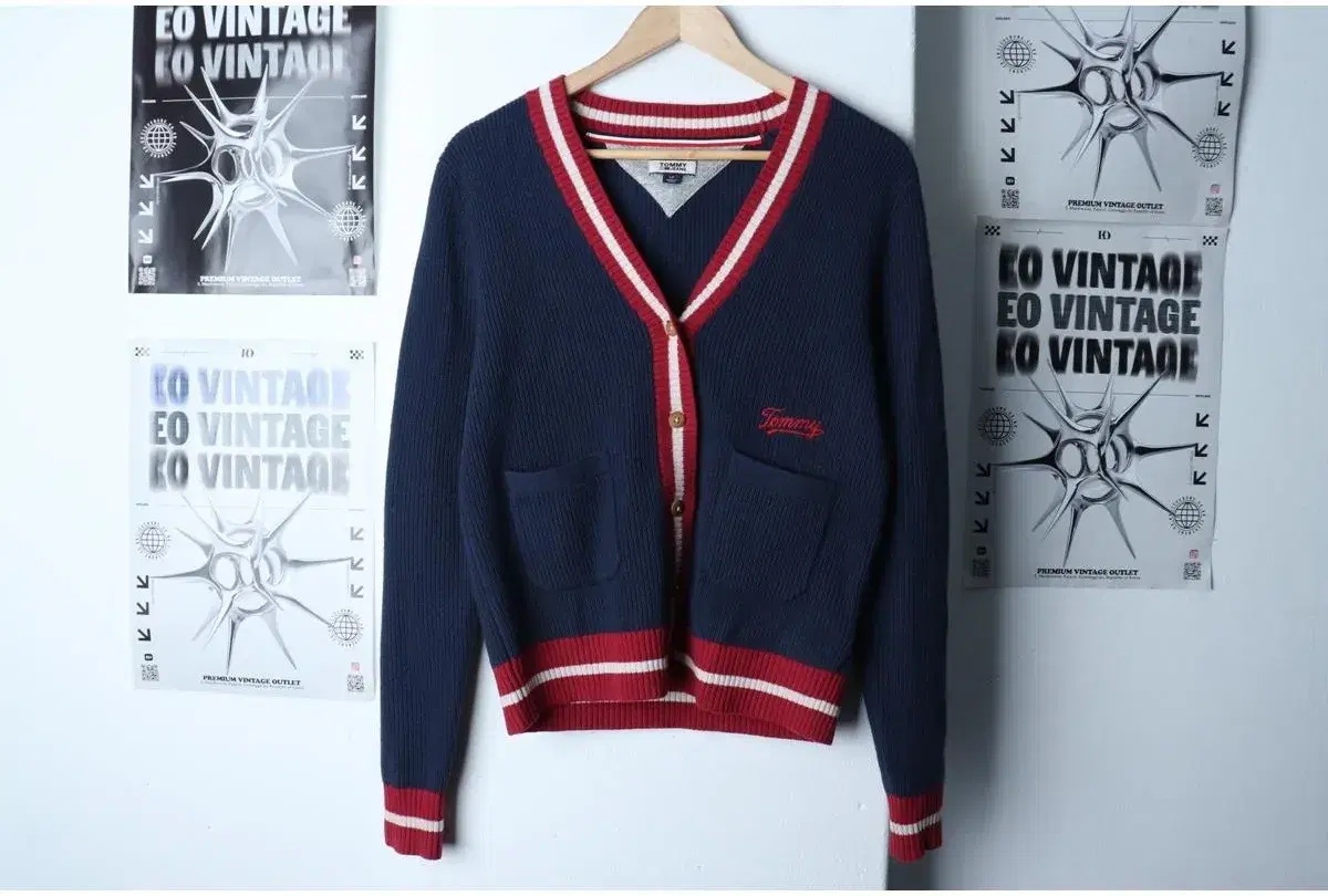 (S) TOMMY 타미힐피거 니트 가디건 네이비 버건디포인트 울 올드스쿨 5
