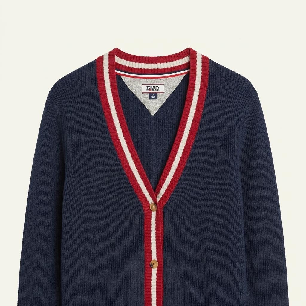 (S) TOMMY 타미힐피거 니트 가디건 네이비 버건디포인트 울 올드스쿨