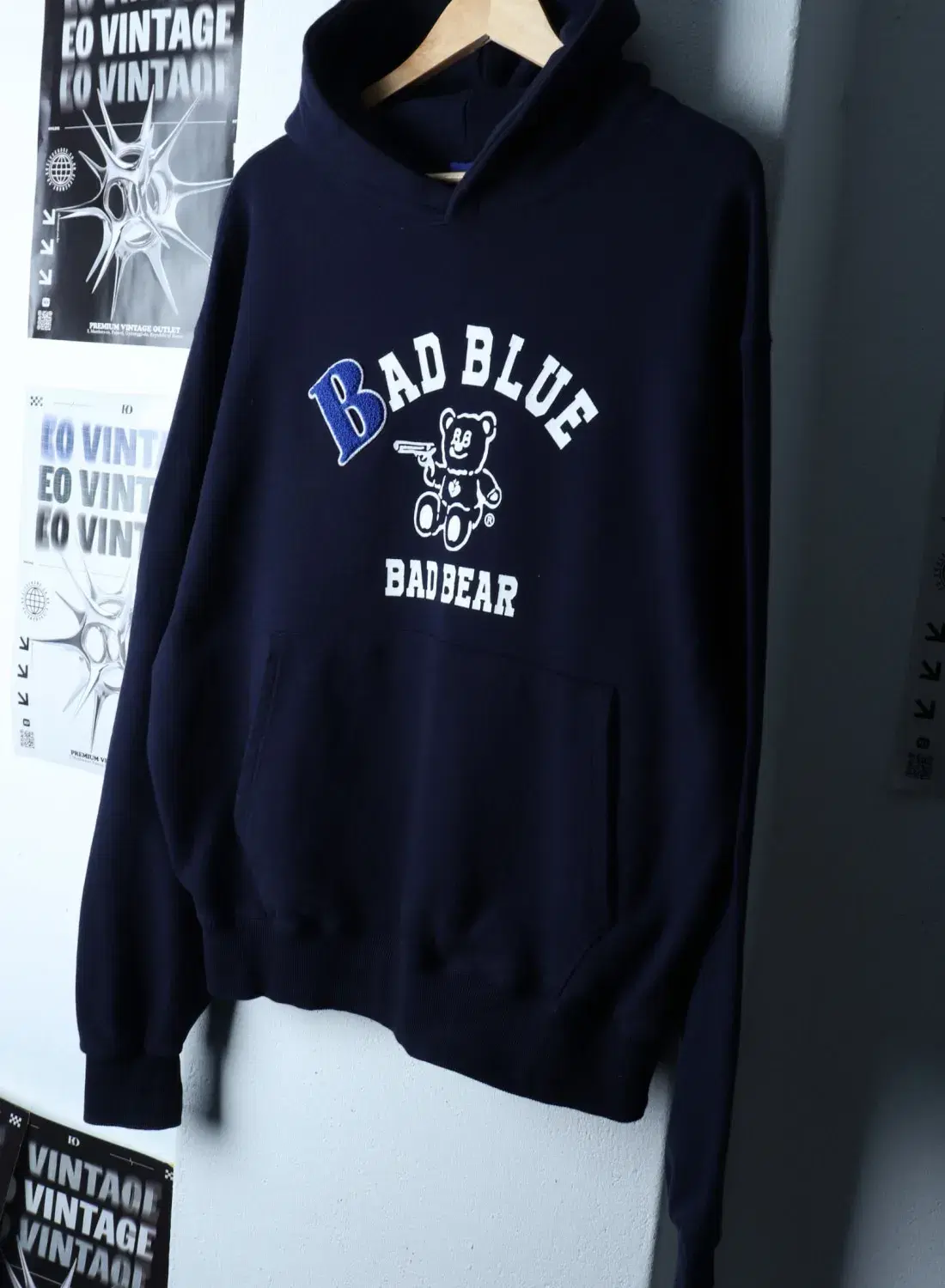 (S-M) BADBLUE 배드블루 후드티셔츠 빅로고 베어 이달소 진솔 워너 이승훈 착용 2
