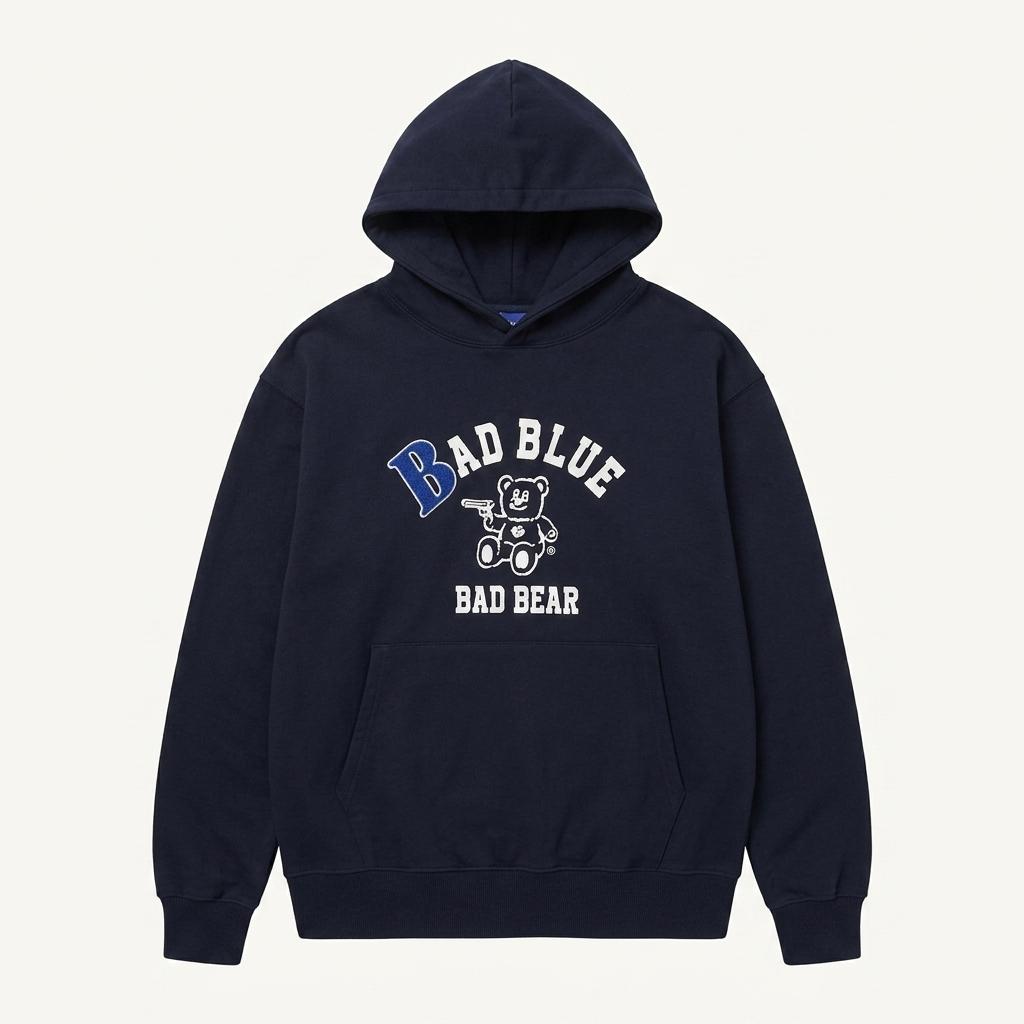 (S-M) BADBLUE 배드블루 후드티셔츠 빅로고 베어 이달소 진솔 워너 이승훈 착용 1