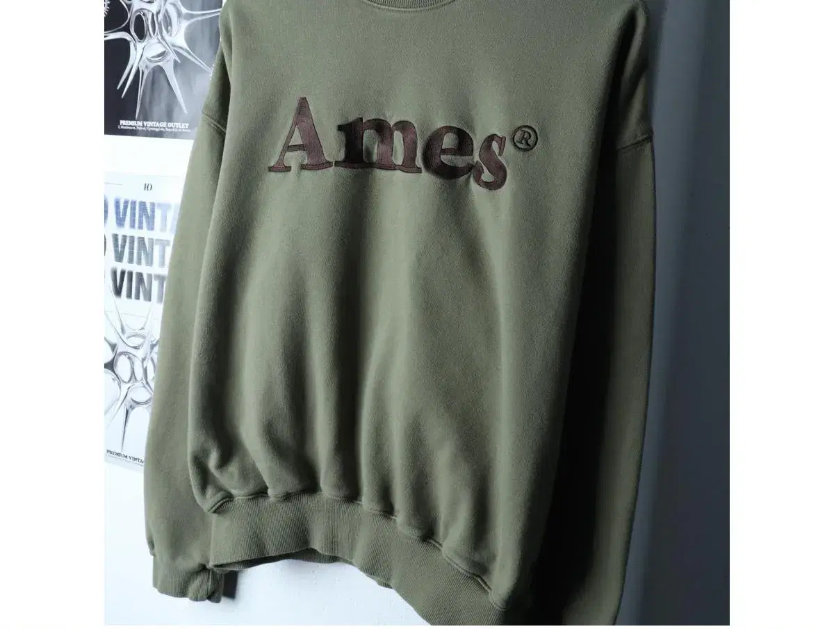 W(F) AMES WORLDWIDE 아메스 월드와이드 맨투맨 티셔츠 빅로고 세미크롭 카키 3