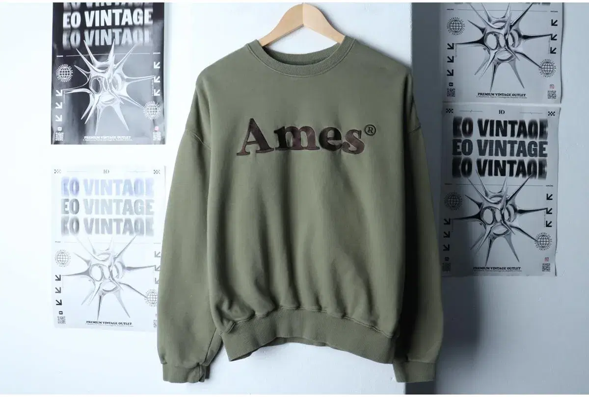 W(F) AMES WORLDWIDE 아메스 월드와이드 맨투맨 티셔츠 빅로고 세미크롭 카키 4