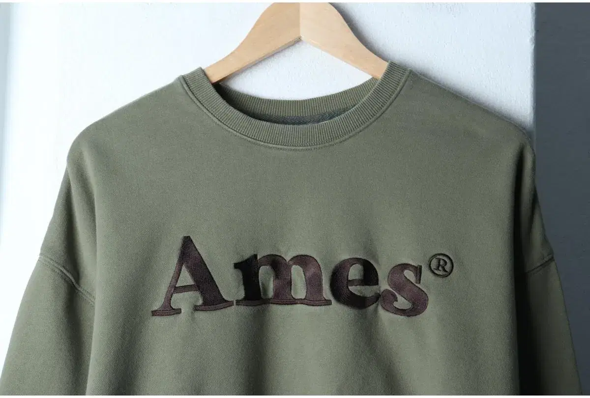 W(F) AMES WORLDWIDE 아메스 월드와이드 맨투맨 티셔츠 빅로고 세미크롭 카키 5