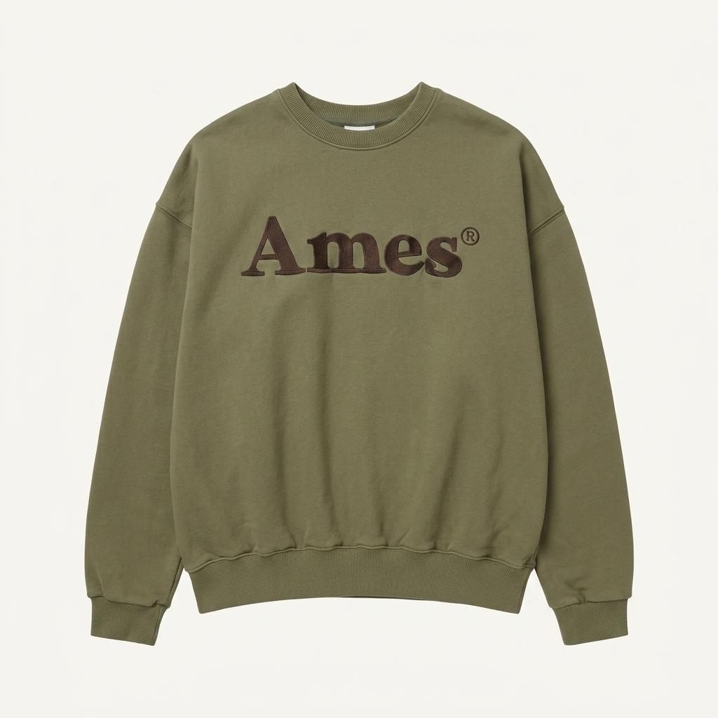 W(F) AMES WORLDWIDE 아메스 월드와이드 맨투맨 티셔츠 빅로고 세미크롭 카키
