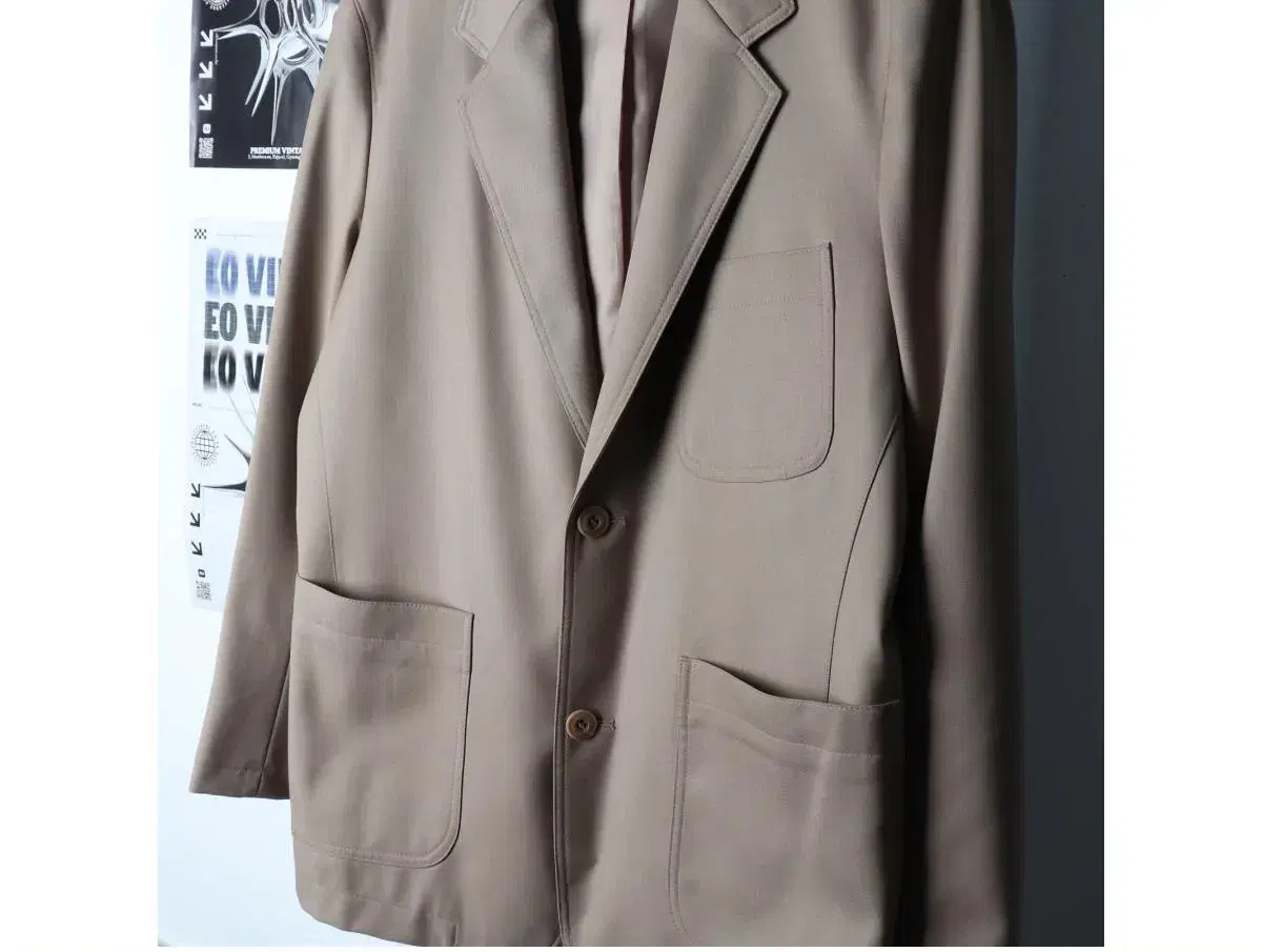 (L-XL) COOR 쿠어 정장 슈트 자켓 블레이저 싱글 베이지 울 놈코어 2버튼 4
