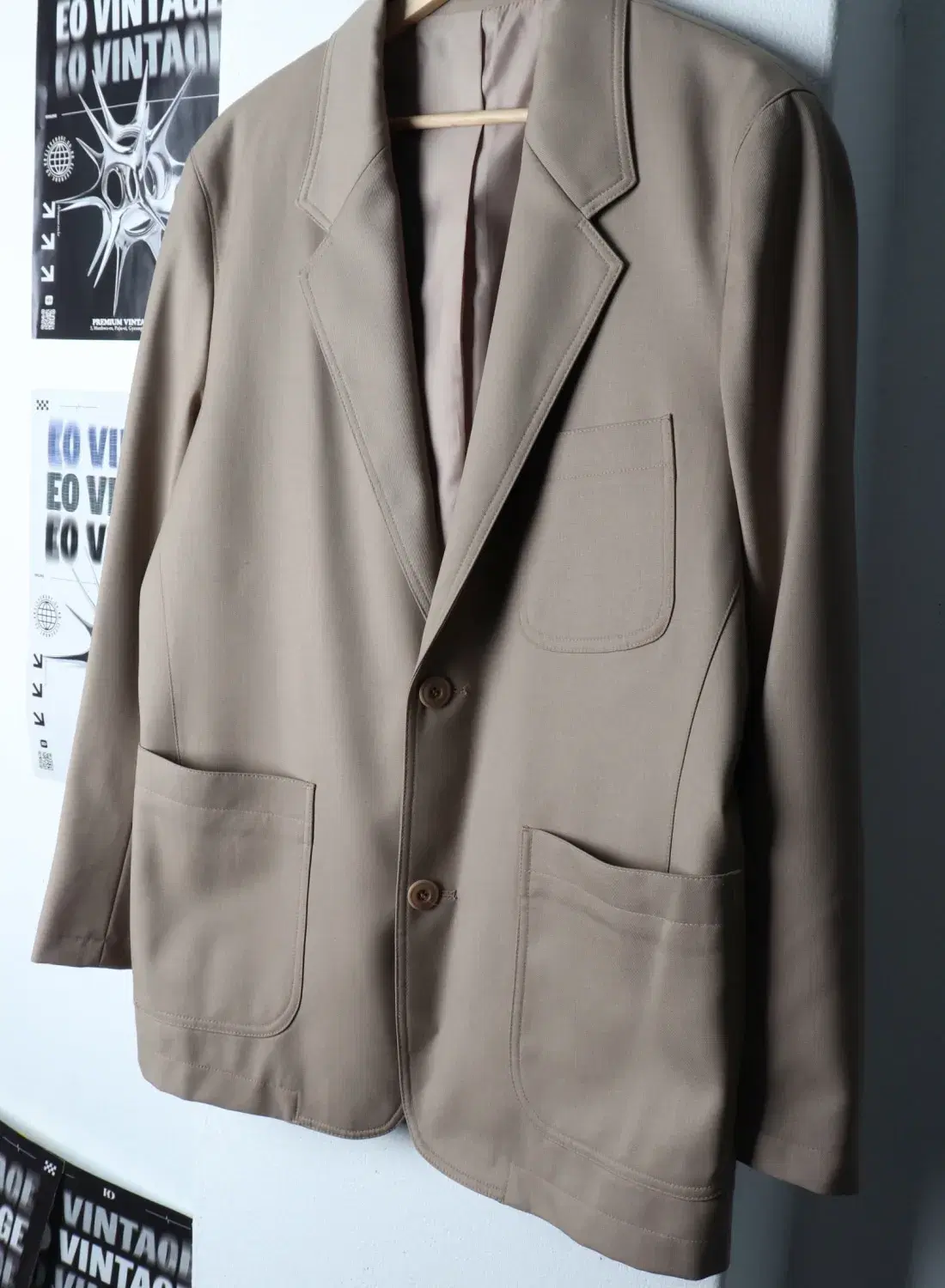 (L-XL) COOR 쿠어 정장 슈트 자켓 블레이저 싱글 베이지 울 놈코어 2버튼 3