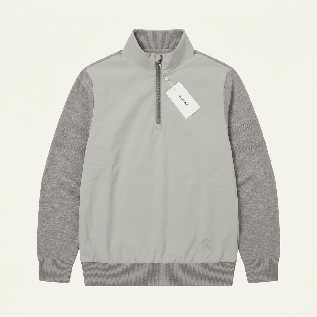 BEANPOLE GOLF 남성 우븐 하이브리드 니트 반집업 - 그레이 1