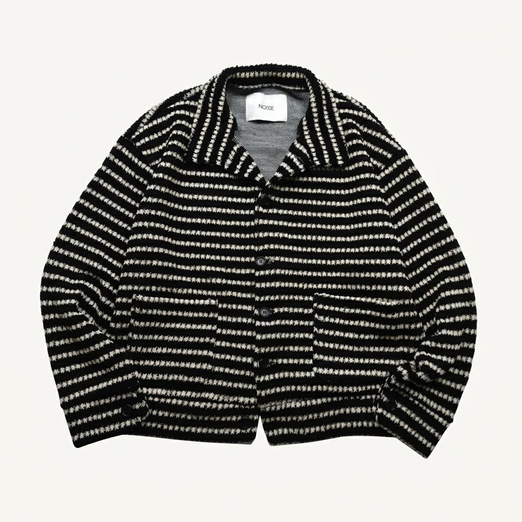 노이즈 스트라이프 카라넥 박시핏 니트 가디건 (L) 1