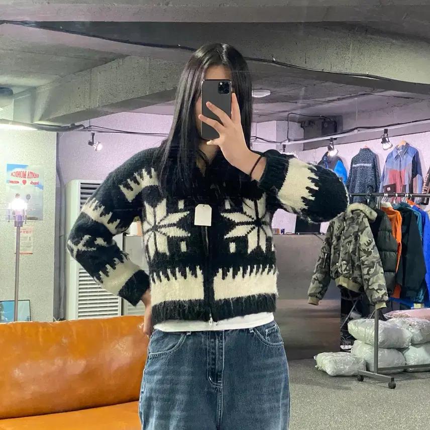 Vtg 울 패턴 니트 집업 B2833 2