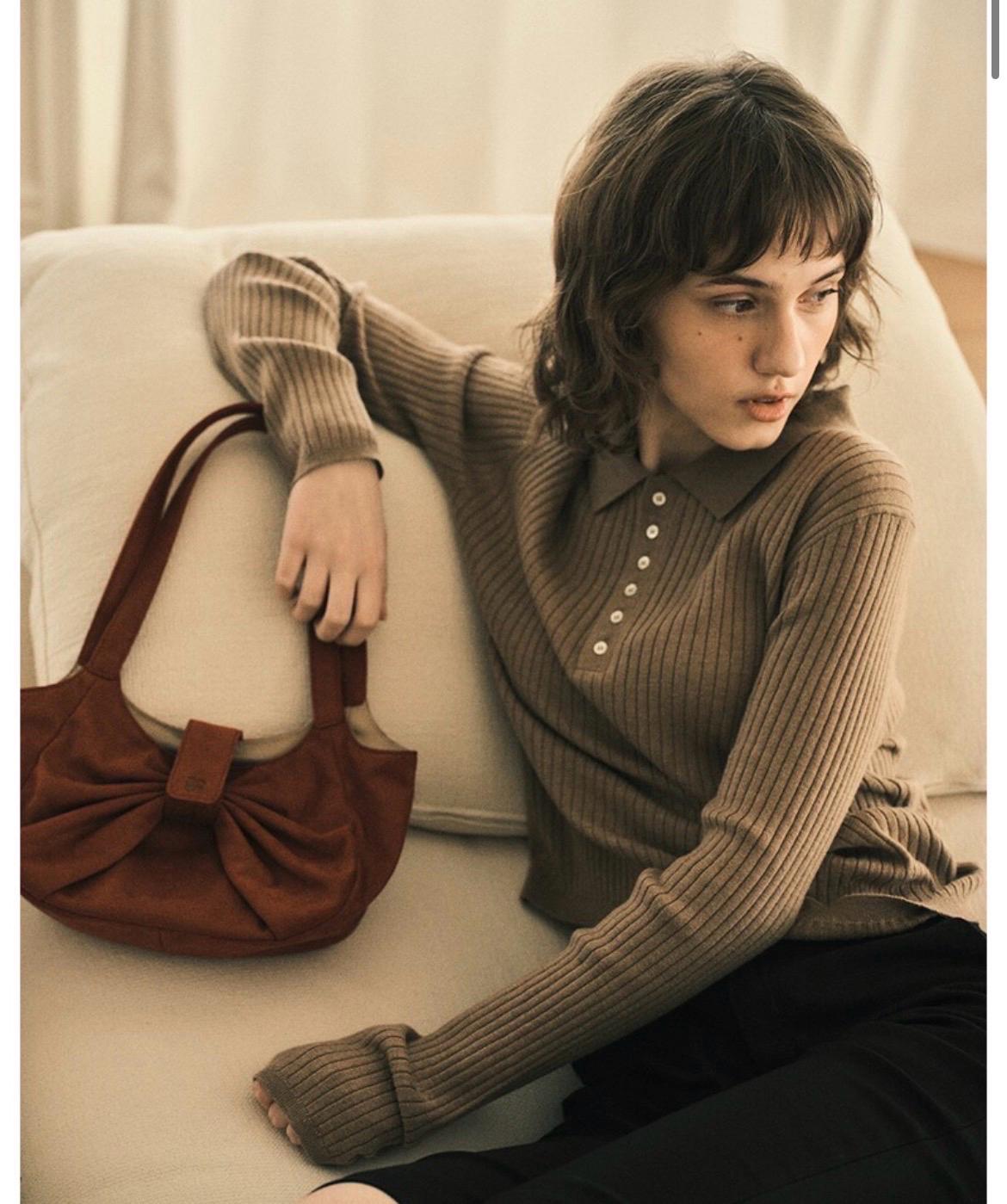 아우어노스텔지아 카라니트 Deer ribbed collar knit_Hazelnut 3