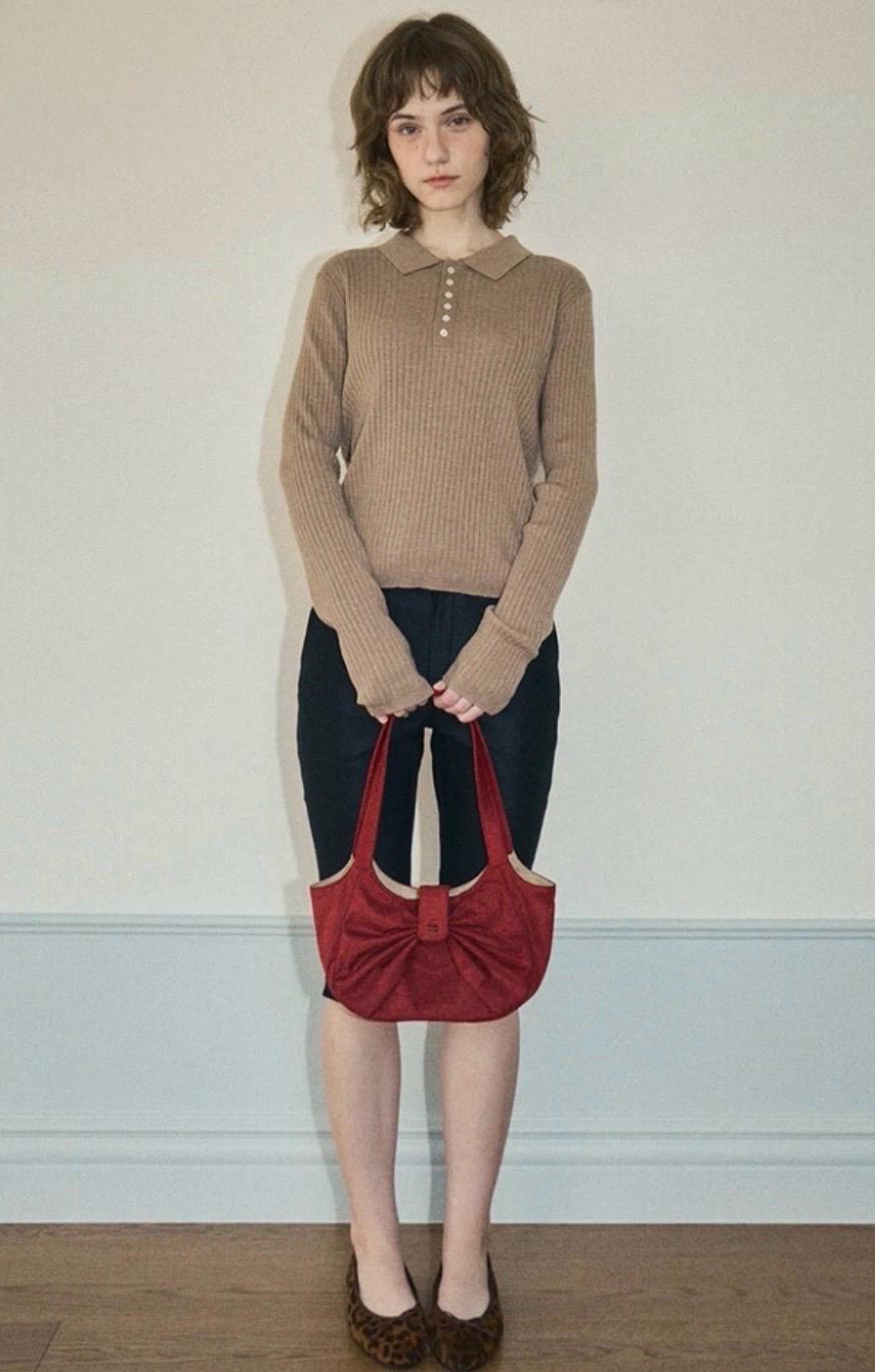 아우어노스텔지아 카라니트 Deer ribbed collar knit_Hazelnut 5