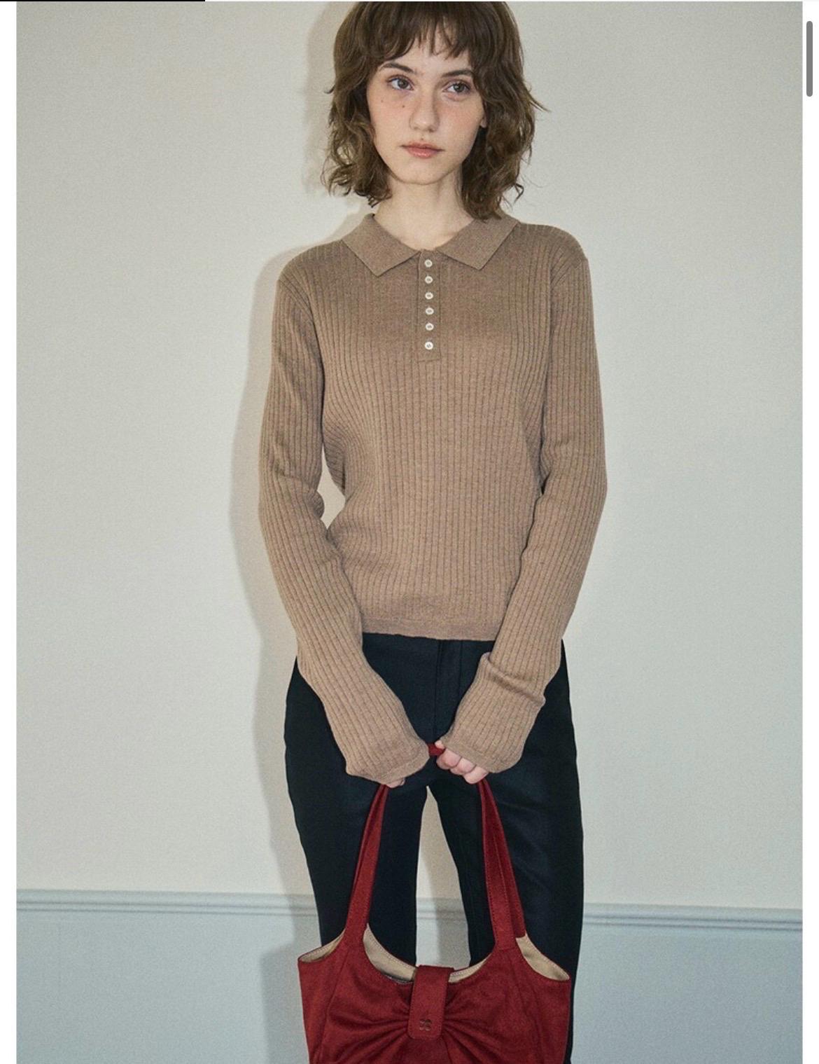 아우어노스텔지아 카라니트 Deer ribbed collar knit_Hazelnut 2