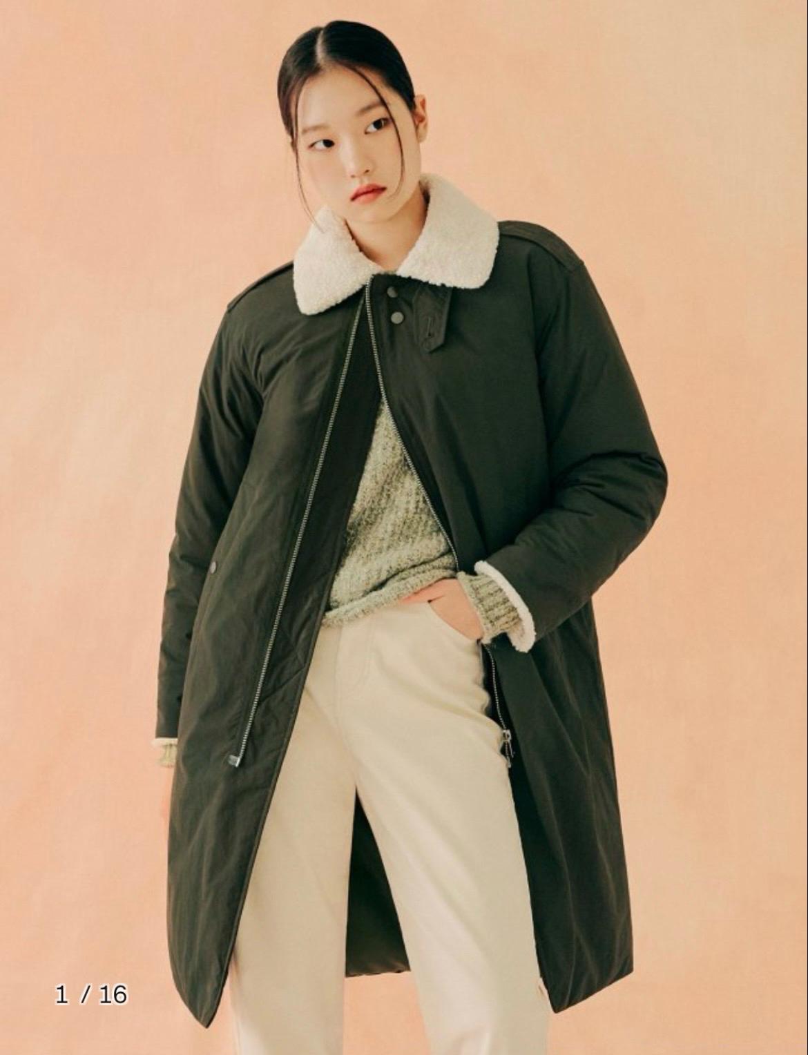 에잇세컨즈 부클 카라 카키 패딩 M