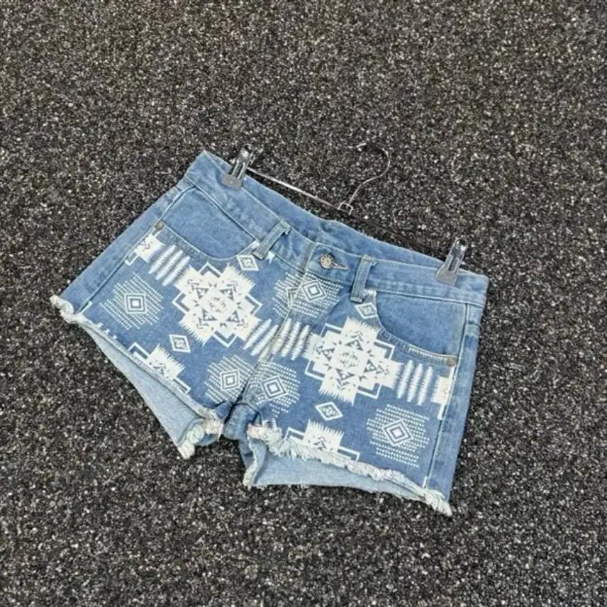 빈티지 데님 데미지 나바호 패턴 핫 팬츠 6892 2