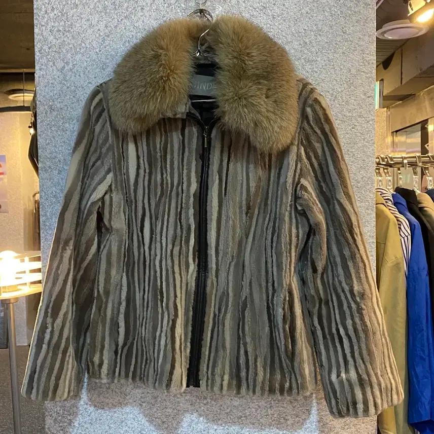 빈티지 JINDO 스트라이프 패턴 퍼 자켓 0222 3