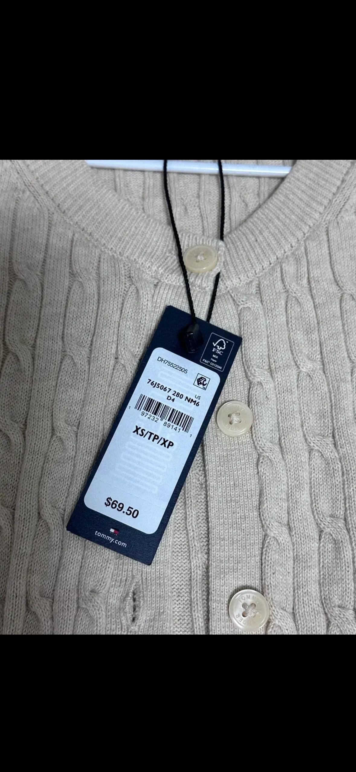 타미힐피거 여성 케이블 꽈배기 반팔가디건 Beige Ht XS 2