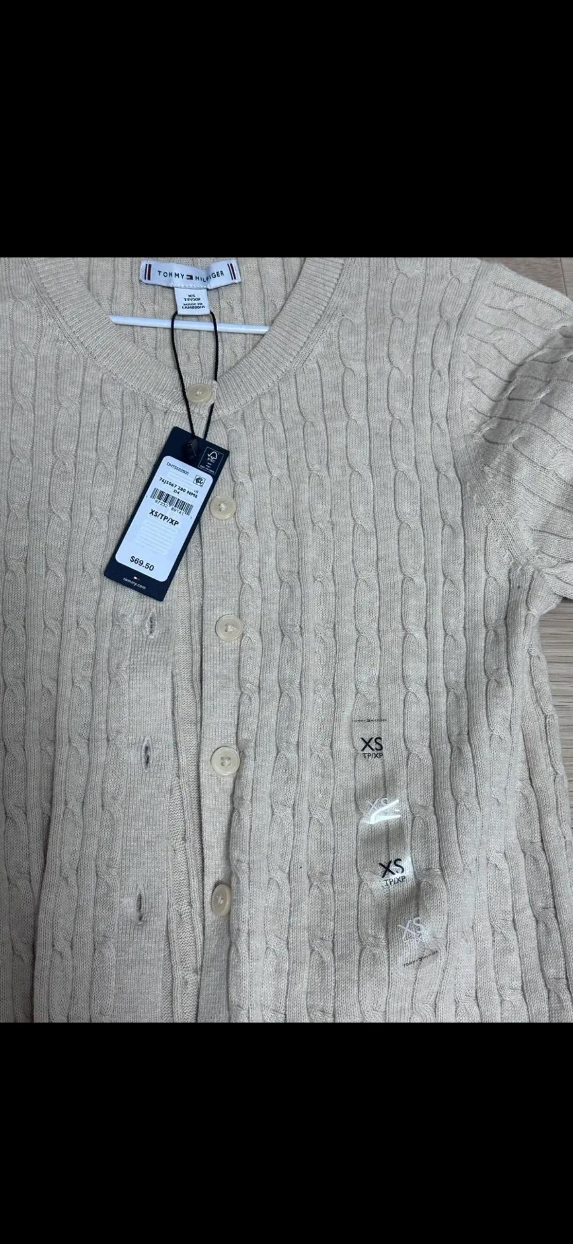 타미힐피거 여성 케이블 꽈배기 반팔가디건 Beige Ht XS 3
