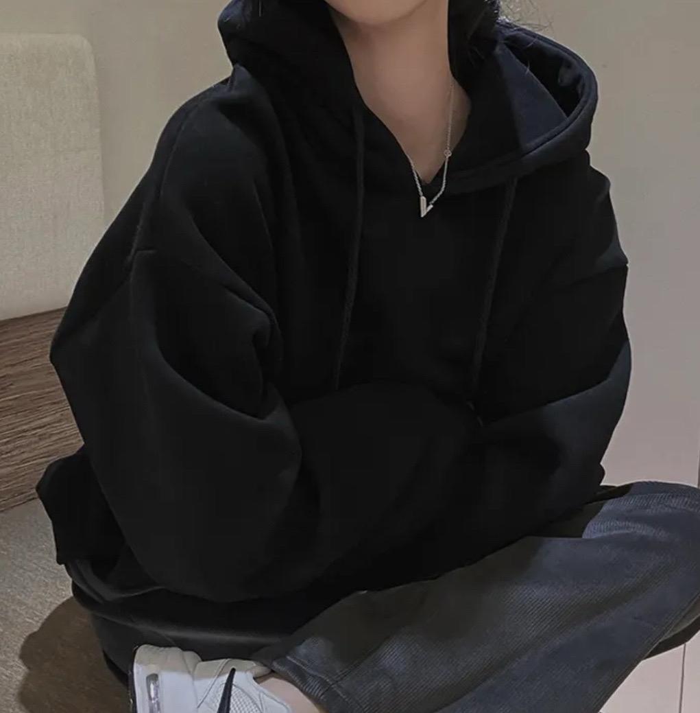 루즈핏 기모 후드티 블랙 새상품 2