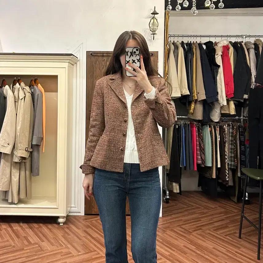아쿠아스큐텀 정품 오렌지브라운 울 트위드 자켓 7