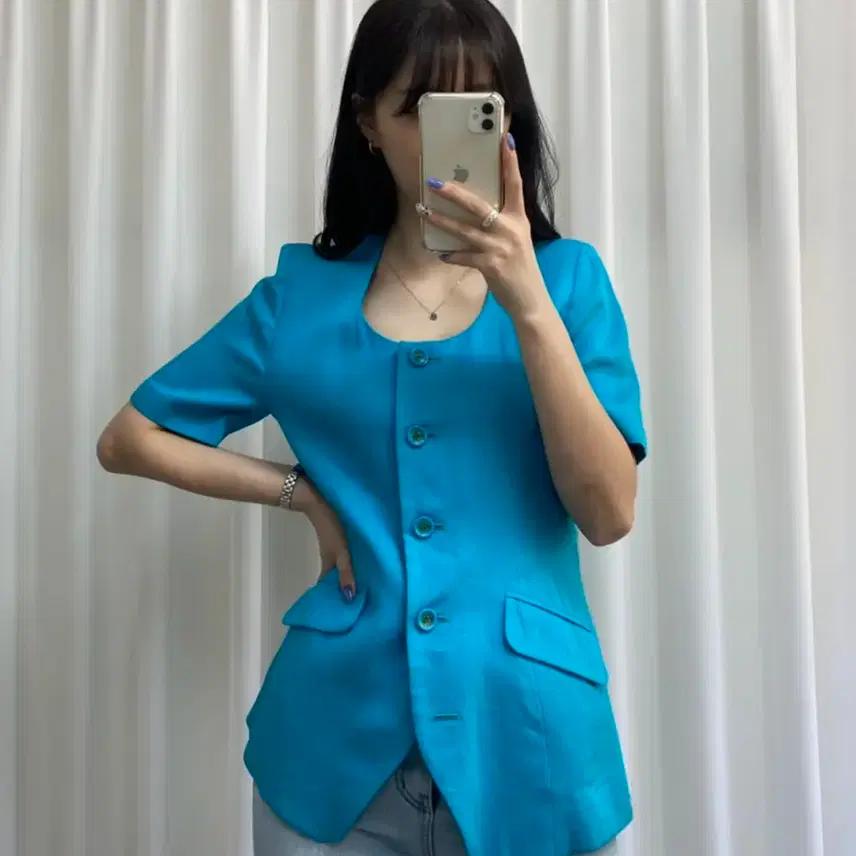 디올 정품 블루 노카라자켓 3