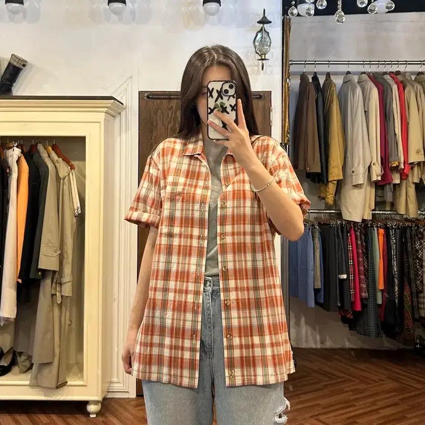 버버리 정품 오렌지 체크 셔츠 7