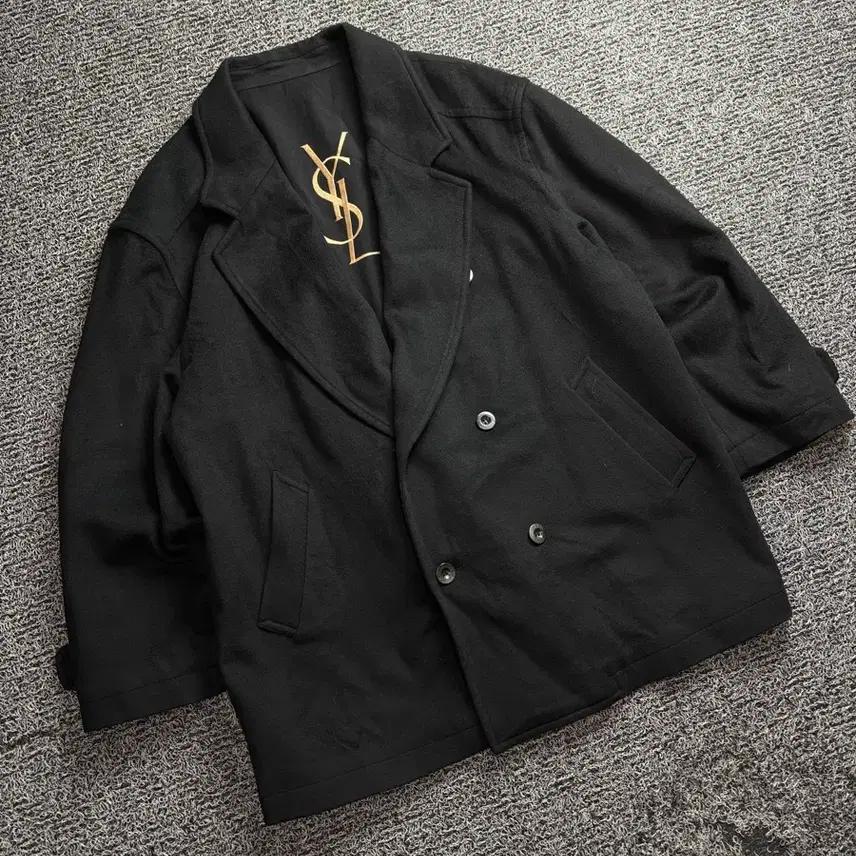 90s YSL 입생로랑 블랙 울 캐시미어 혼방 숏 코트 2934 2