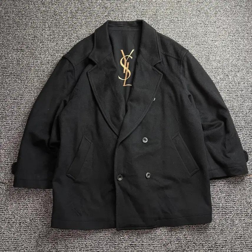 90s YSL 입생로랑 블랙 울 캐시미어 혼방 숏 코트 2934 3